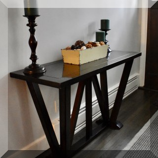 F09. Modern wood console table. 33”h x 54”l x 20”d - $195
